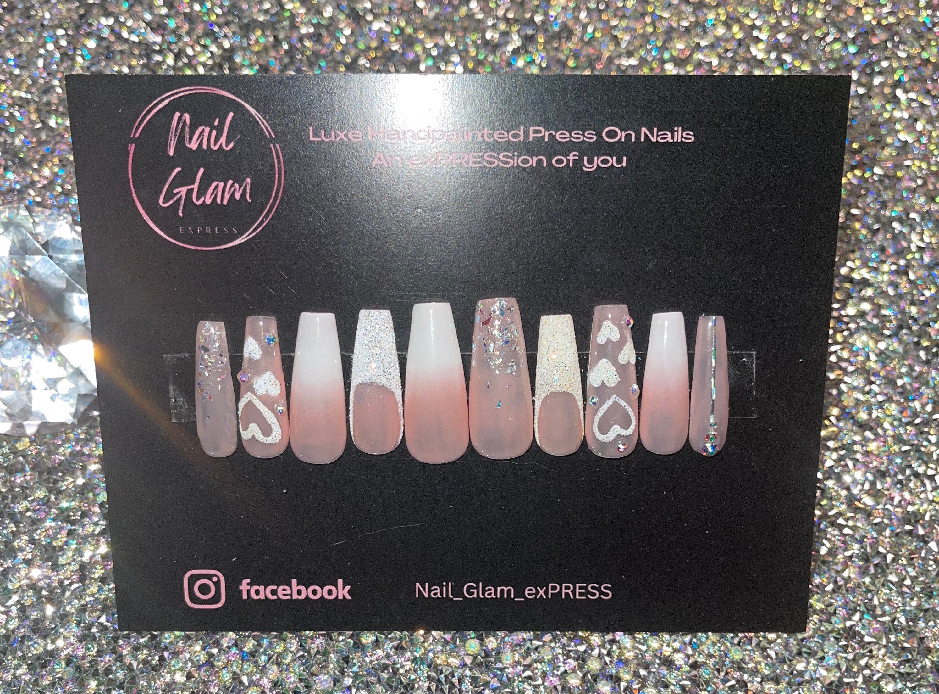 Amazon.com: MERVF Square Press on Nails Medium Fake Nails White French Tip  Squoval Acrylic Nails with Glitter Designs 24pcs Glossy False Nails for  Women and Girls : Beauty & Personal Care